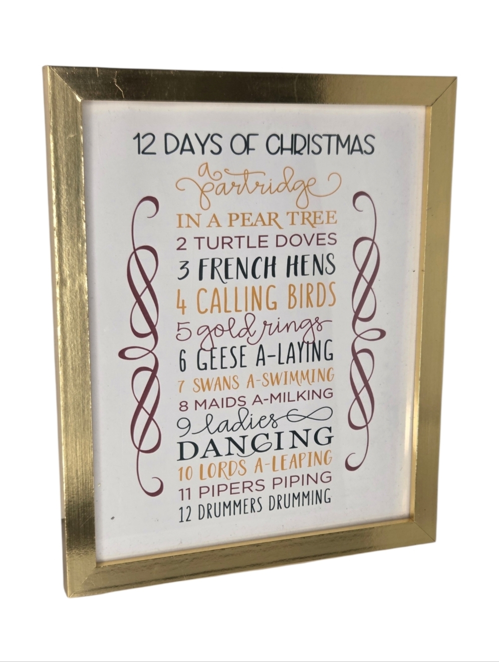 Twelve Days of Christmas Gold Framed Wall Art Holiday Hanging Decor